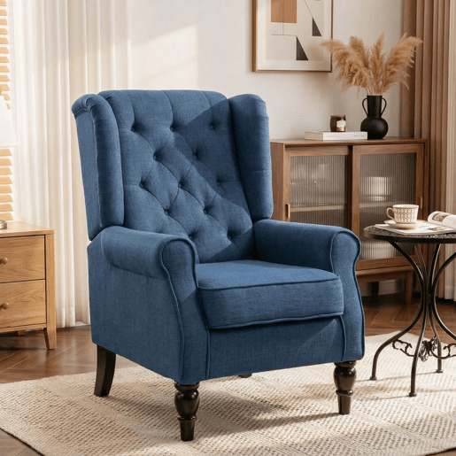 HOMCOM Poltrona de Sala de Estar Poltrona Moderna para Dormitório com Pés de Madeira Poltrona Individual Carga 160 kg para Escritório 74x86x102 cm Azul