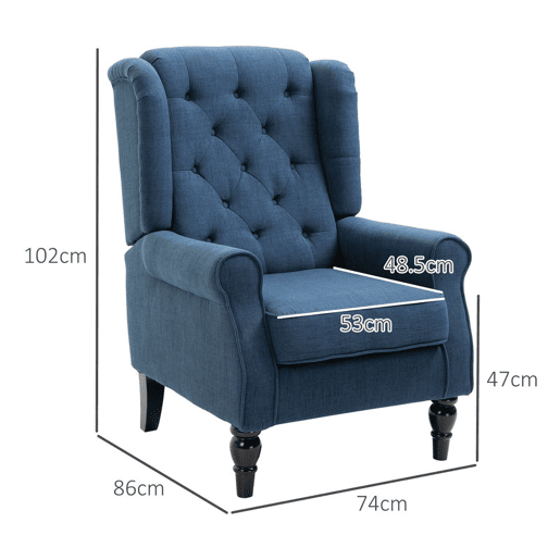 HOMCOM Poltrona de Sala de Estar Poltrona Moderna para Dormitório com Pés de Madeira Poltrona Individual Carga 160 kg para Escritório 74x86x102 cm Azul