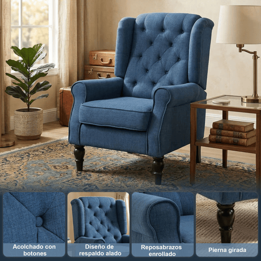HOMCOM Poltrona de Sala de Estar Poltrona Moderna para Dormitório com Pés de Madeira Poltrona Individual Carga 160 kg para Escritório 74x86x102 cm Azul