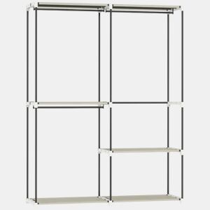HOMCOM Armário de Roupa Aberto 142x43x185 cm Armário para Roupas com 4 Prateleiras de Tecido 3 Barras para Pendurar e Estrutura de Metal para Quarto Sala Closet Creme