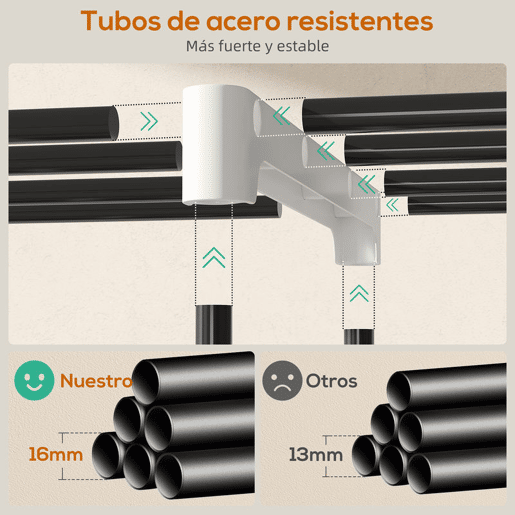 HOMCOM Armário de Roupa Aberto 142x43x185 cm Armário para Roupas com 4 Prateleiras de Tecido 3 Barras para Pendurar e Estrutura de Metal para Quarto Sala Closet Creme