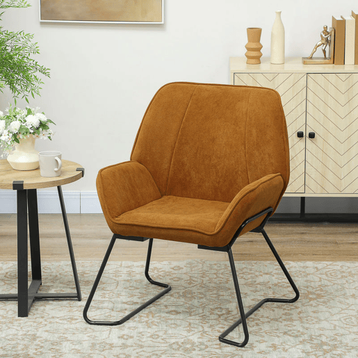 HOMCOM Poltrona Sala de Estar Moderna Poltrona de Leitura com Assento Largo e Acolchoado Estofada em Veludo Pés de Metal Poltrona para Dormitório 70x67,5x87 cm Marrom