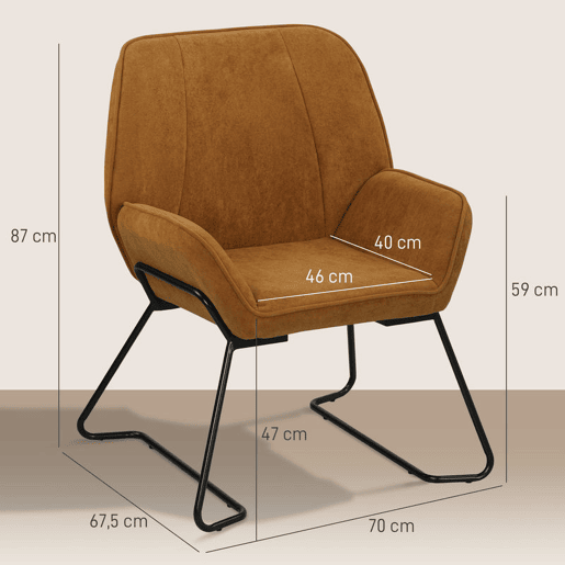 HOMCOM Poltrona Sala de Estar Moderna Poltrona de Leitura com Assento Largo e Acolchoado Estofada em Veludo Pés de Metal Poltrona para Dormitório 70x67,5x87 cm Marrom