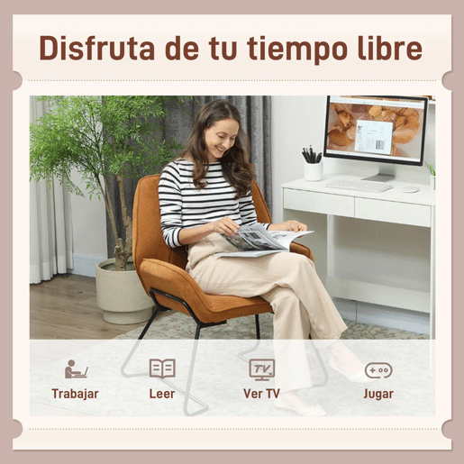 HOMCOM Poltrona Sala de Estar Moderna Poltrona de Leitura com Assento Largo e Acolchoado Estofada em Veludo Pés de Metal Poltrona para Dormitório 70x67,5x87 cm Marrom