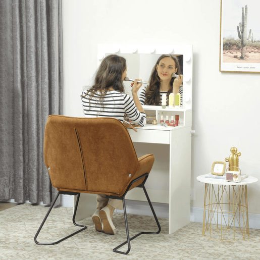 HOMCOM Poltrona Sala de Estar Moderna Poltrona de Leitura com Assento Largo e Acolchoado Estofada em Veludo Pés de Metal Poltrona para Dormitório 70x67,5x87 cm Marrom