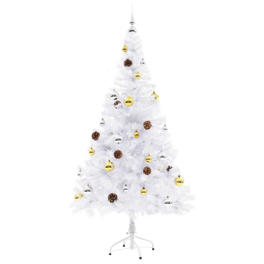 Árvore de Natal artificial pré-iluminada enfeites 150cm branco