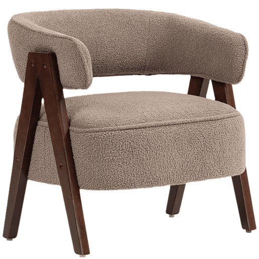 HOMCOM Poltrona de Sala de Estar Estofada em Borreguito Poltrona de Leitura Almofadada e Moderna Assento Largo Pés de Madeira e Encosto Curvo para Quarto Escritório 70x64x71 cm Marrom Claro