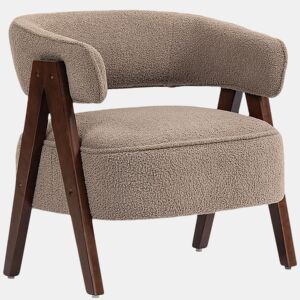 HOMCOM Poltrona de Sala de Estar Estofada em Borreguito Poltrona de Leitura Almofadada e Moderna Assento Largo Pés de Madeira e Encosto Curvo para Quarto Escritório 70x64x71 cm Marrom Claro