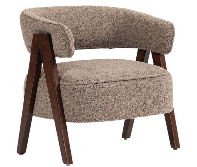 Homcom butaca de salón tapizada en borreguito, sillón de lectura acolchado grueso y moderno, asiento ancho, patas de madera, respaldo curvado, para dormitorio, oficina, marrón claro
