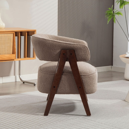 HOMCOM Poltrona de Sala de Estar Estofada em Borreguito Poltrona de Leitura Almofadada e Moderna Assento Largo Pés de Madeira e Encosto Curvo para Quarto Escritório 70x64x71 cm Marrom Claro