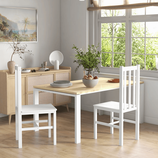 HOMCOM Conjunto de 2 Cadeiras de Sala de Jantar Cadeiras de Cozinha com Encosto de Ripas Estrutura de Madeira de Pinho para Sala de Estar Capacidade 120 kg 38,5x47,5x99 cm Branco