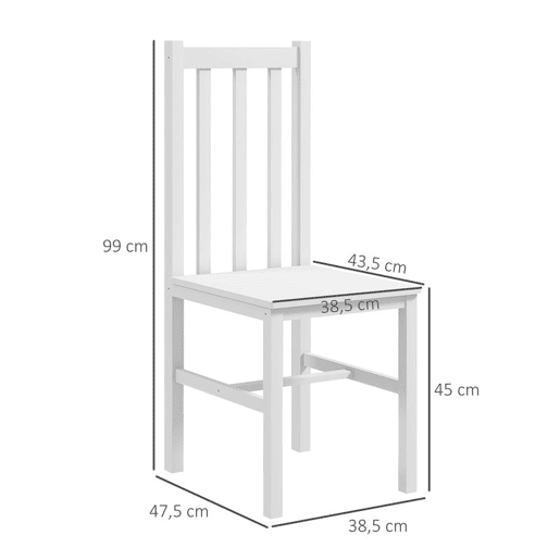 HOMCOM Conjunto de 2 Cadeiras de Sala de Jantar Cadeiras de Cozinha com Encosto de Ripas Estrutura de Madeira de Pinho para Sala de Estar Capacidade 120 kg 38,5x47,5x99 cm Branco