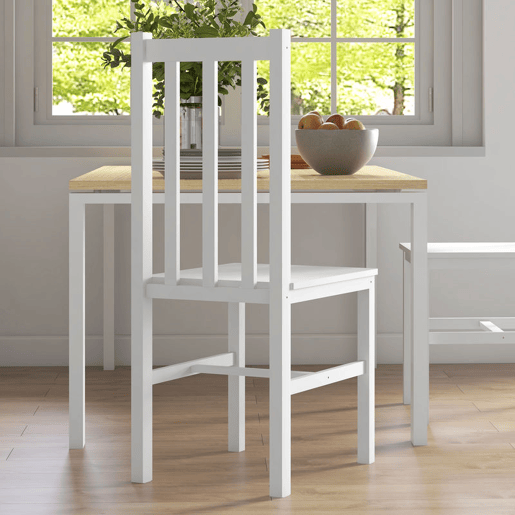 HOMCOM Conjunto de 2 Cadeiras de Sala de Jantar Cadeiras de Cozinha com Encosto de Ripas Estrutura de Madeira de Pinho para Sala de Estar Capacidade 120 kg 38,5x47,5x99 cm Branco