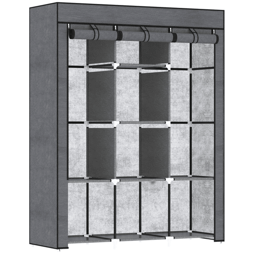 HOMCOM Roupeiro de Tecido Dobrável Armário Portátil com 8 Prateleiras de Armazenamento e 2 Barras de Pendurar Organizador de Roupa para Dormitório Vestidor 125x43x162,5 cm Cinzento HOMCOM Roupeiro de Tecido Dobrável Armário Portátil com 8 Prateleiras de Armazenamento e 2 Barras de Pendurar Organizador de Roupa para Dormitório Vestidor 125x43x162,5 cm Cinzento