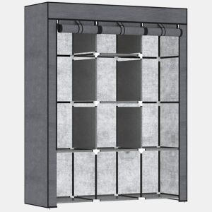 HOMCOM Roupeiro de Tecido Dobrável Armário Portátil com 8 Prateleiras de Armazenamento e 2 Barras de Pendurar Organizador de Roupa para Dormitório Vestidor 125x43x162,5 cm Cinzento