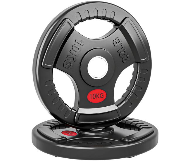 Sportnow discos pesas olímpicas, agujero ø50 mm, 2 discos de pesas 10 kg con anillo interior de acero y triple agarre, para mancuernas y barras, entrenamiento fitness en casa, gimnasio, negro