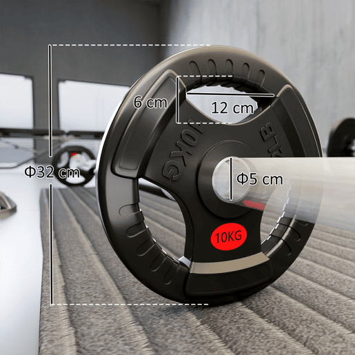 SPORTNOW Discos de Pesos com Orifício de Ø50 mm 2 Discos de 10 kg com Anel Interior de Aço e Triplo Aperto para Halteres e Barras Treino Fitness em Casa Ginásio Ø32x4,5 cm Preto