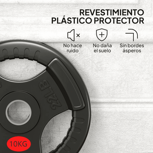 SPORTNOW Discos de Pesos com Orifício de Ø50 mm 2 Discos de 10 kg com Anel Interior de Aço e Triplo Aperto para Halteres e Barras Treino Fitness em Casa Ginásio Ø32x4,5 cm Preto