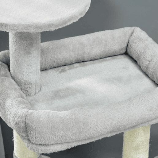 PawHut Arranhador para Gatos Altura 104 cm Arranhador para Gatos Torre de Escalada com Postes Arranhadores de Sisal Cova Plataformas e Bolas Suspensas 65x30x104 cm Cinzento Claro