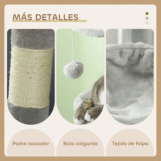 PawHut Arranhador para Gatos Altura 104 cm Arranhador para Gatos Torre de Escalada com Postes Arranhadores de Sisal Cova Plataformas e Bolas Suspensas 65x30x104 cm Cinzento Claro