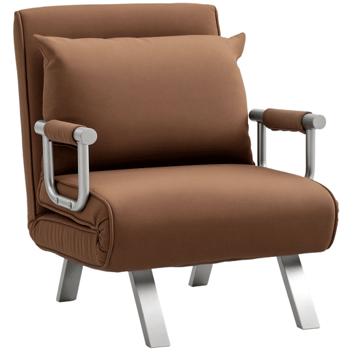 HOMCOM Sofá Cama Individual Poltrona Cama Individual Sofá Reclinável com Almofada para Sala Quarto Escritório Carga 100 kg 65x69x80 cm Marrom