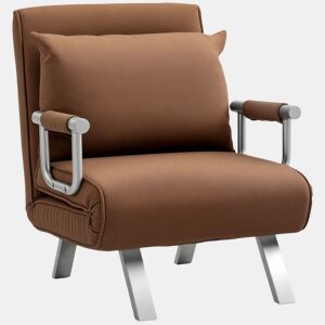HOMCOM Sofá Cama Individual Poltrona Cama Individual Sofá Reclinável com Almofada para Sala Quarto Escritório Carga 100 kg 65x69x80 cm Marrom