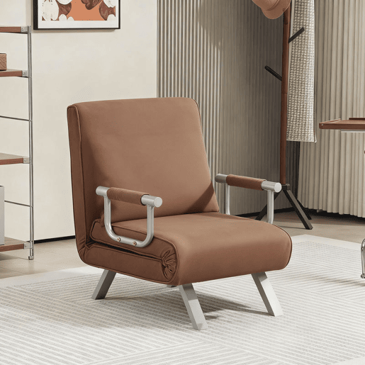 HOMCOM Sofá Cama Individual Poltrona Cama Individual Sofá Reclinável com Almofada para Sala Quarto Escritório Carga 100 kg 65x69x80 cm Marrom