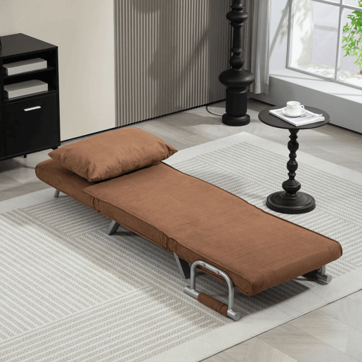HOMCOM Sofá Cama Individual Poltrona Cama Individual Sofá Reclinável com Almofada para Sala Quarto Escritório Carga 100 kg 65x69x80 cm Marrom