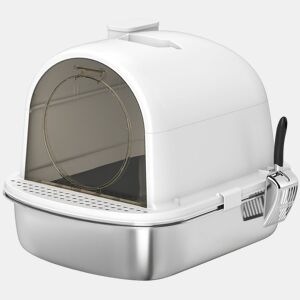 PawHut Caixa de Areia para Gatos em Aço Inoxidável com Tampa Caixa de Areia com Bolsa Desodorizante e Pá Fácil de Limpar 52,4x41,3x39,9 cm Branco