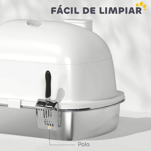 PawHut Caixa de Areia para Gatos em Aço Inoxidável com Tampa Caixa de Areia com Bolsa Desodorizante e Pá Fácil de Limpar 52,4x41,3x39,9 cm Branco