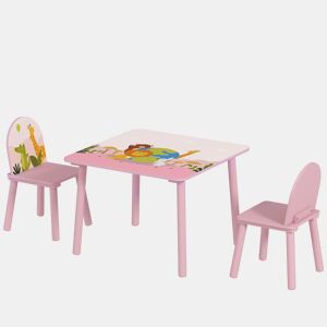 AIYAPLAY Mesa Infantil com 2 Cadeiras Mesa e Cadeiras para Crianças com Estampados de Animais para Meninos e Meninas de 3-8 Anos para Casa Escola Infantil Rosa