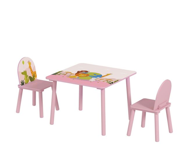 Aiyaplay mesa infantil con 2 sillas, mesa y sillas infantil con estampados de animales, para niños y niñas de 3-8 años, para hogar, guardería, aulas, rosa