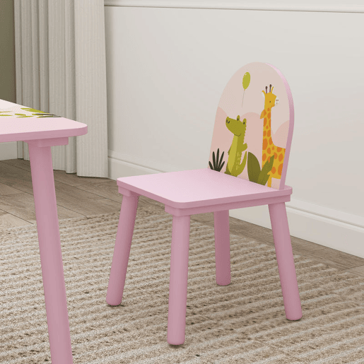 AIYAPLAY Mesa Infantil com 2 Cadeiras Mesa e Cadeiras para Crianças com Estampados de Animais para Meninos e Meninas de 3-8 Anos para Casa Escola Infantil Rosa