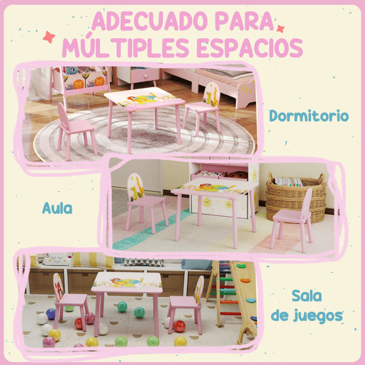 AIYAPLAY Mesa Infantil com 2 Cadeiras Mesa e Cadeiras para Crianças com Estampados de Animais para Meninos e Meninas de 3-8 Anos para Casa Escola Infantil Rosa