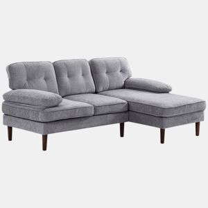 HOMCOM Sofá de Canto com Chaise Longue em Forma de L Estofado em Poliéster Sofá de Canto com Apoios de Braço para Sala de Estar Capacidade 250 kg 215x142x88 cm Cinza