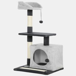 PawHut Arranhador para Gatos com Altura de 85 cm Torre de Escalada com Plataformas Caverna Postes Arranhadores Tapete de Sisal e Bolas Cinzento Claro e Preto