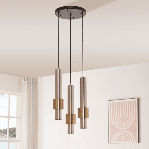 Candeeiro suspenso Lulled com 3 Abajures Cilíndricos Duplos GU10 200x28x28cm - Prata  Ouro lux.pro