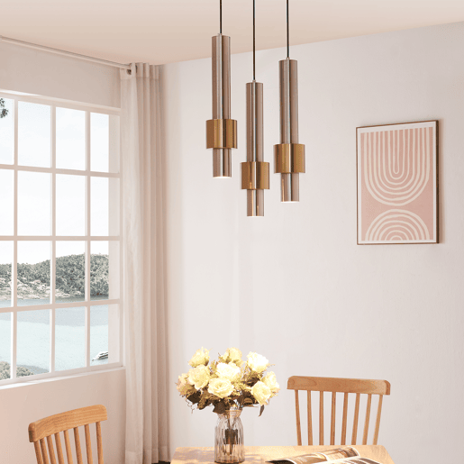 Candeeiro suspenso Lulled com 3 Abajures Cilíndricos Duplos GU10 200x28x28cm - Prata  Ouro lux.pro