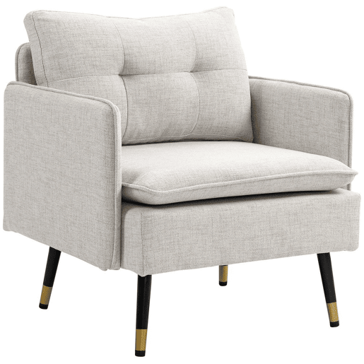 HOMCOM Poltrona Sala de Estar Poltrona Relax com Apoio para os Braços Assento Acolchoado e Pés de Aço Sofá Individual Moderno para Dormitório 76x68x80 cm Creme