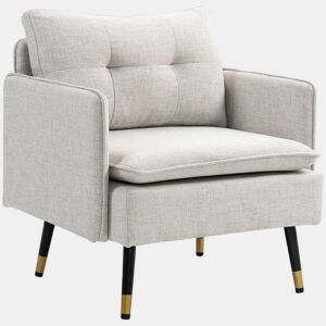 HOMCOM Poltrona Sala de Estar Poltrona Relax com Apoio para os Braços Assento Acolchoado e Pés de Aço Sofá Individual Moderno para Dormitório 76x68x80 cm Creme