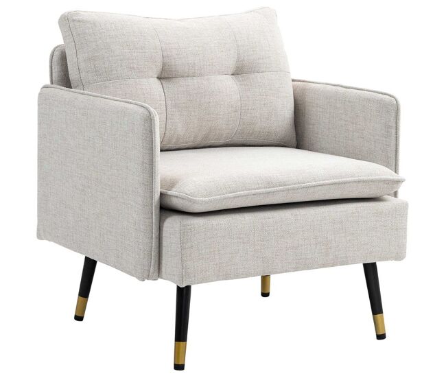 Homcom sillón de salón tapizado en lino butaca de salón 76 cm con cojines reposabrazos y patas de acero para dormitorio oficina carga 120 kg crema