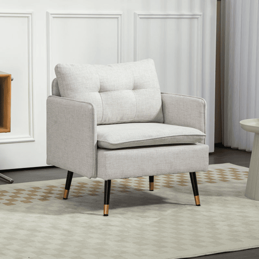 HOMCOM Poltrona Sala de Estar Poltrona Relax com Apoio para os Braços Assento Acolchoado e Pés de Aço Sofá Individual Moderno para Dormitório 76x68x80 cm Creme