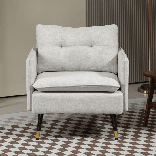 HOMCOM Poltrona Sala de Estar Poltrona Relax com Apoio para os Braços Assento Acolchoado e Pés de Aço Sofá Individual Moderno para Dormitório 76x68x80 cm Creme