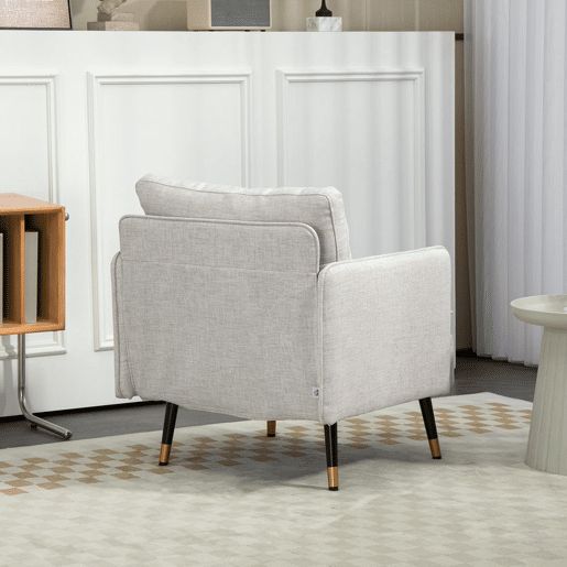 HOMCOM Poltrona Sala de Estar Poltrona Relax com Apoio para os Braços Assento Acolchoado e Pés de Aço Sofá Individual Moderno para Dormitório 76x68x80 cm Creme