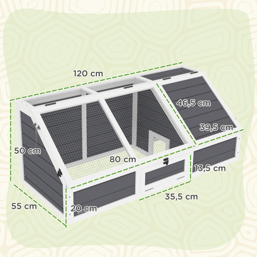 PawHut Casa para Tartarugas em Madeira Terrário para Répteis sem Base com Tampas Articuladas Porta Frontal com Pestilhas de Segurança 120x55x50 cm Cinza Claro