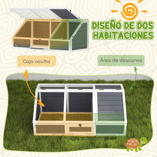 PawHut Casa para Tartarugas em Madeira Terrário para Répteis sem Base com Tampas Articuladas Porta Frontal com Pestilhas de Segurança 120x55x50 cm Cinza Claro