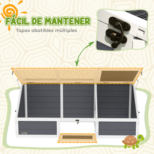 PawHut Casa para Tartarugas em Madeira Terrário para Répteis sem Base com Tampas Articuladas Porta Frontal com Pestilhas de Segurança 120x55x50 cm Cinza Claro