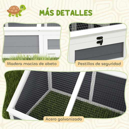 PawHut Casa para Tartarugas em Madeira Terrário para Répteis sem Base com Tampas Articuladas Porta Frontal com Pestilhas de Segurança 120x55x50 cm Cinza Claro