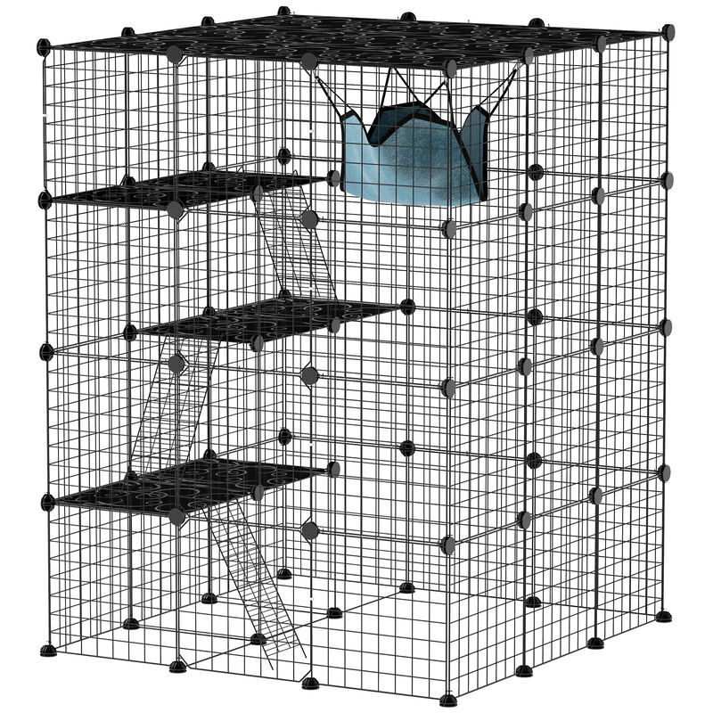 Pawhut jaula grande para gatos interior, recinto para gatos de 4 niveles con 5 puertas, 3 plataformas de salto, 3 rampas, hamaca, parque para mascotas