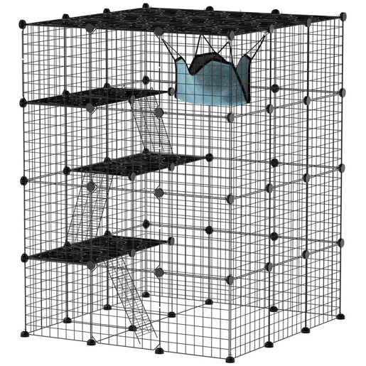 PawHut Gaiola Grande para Gatos de Interior Recinto para Gatos de 4 Níveis com 5 Portas 3 Plataformas de Salto 3 Rampas Rede, Parque para Animais 105x105x140 cm Preto PawHut Gaiola Grande para Gatos de Interior Recinto para Gatos de 4 Níveis com 5 Portas 3 Plataformas de Salto 3 Rampas Rede, Parque para Animais 105x105x140 cm Preto